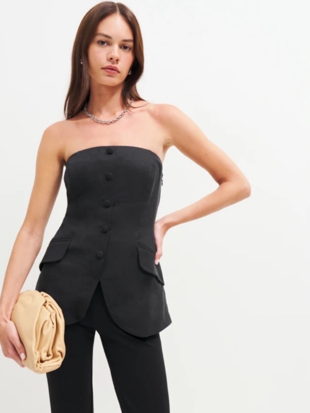 New Reformation Tonya Peplum Style Strapless Black Top Minimalist Size 8
